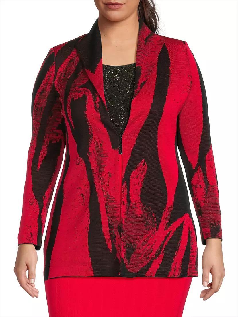 Plus Size Abstract Jacquard Long-Sleeve Jacket Product Image