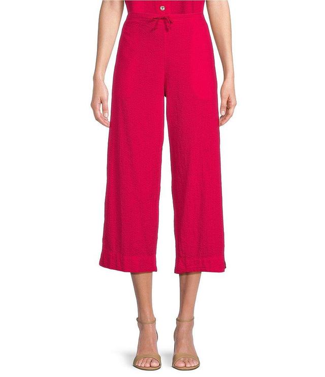 Bryn Walker Saba Cotton Seersucker Drawstring Waist Wide-Leg Side Slit Cropped Pants Product Image