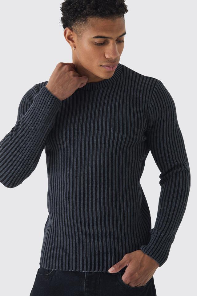 Muscle Fit Ribbed Knit Sweater | boohooMAN USA Product Image