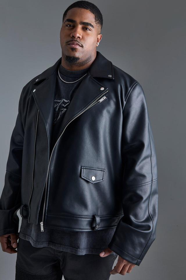 Plus Pu Biker Jacket | boohooMAN USA Product Image