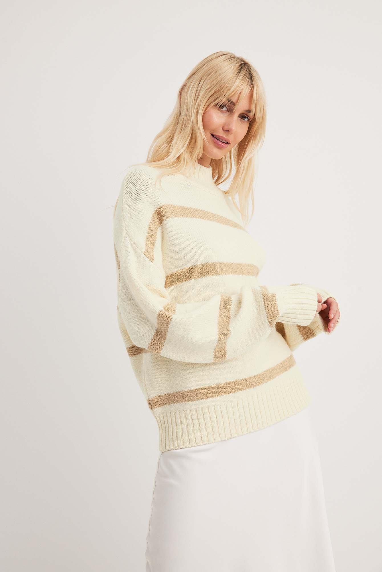 Turtle Neck Knitted Striped Sweater Product Image