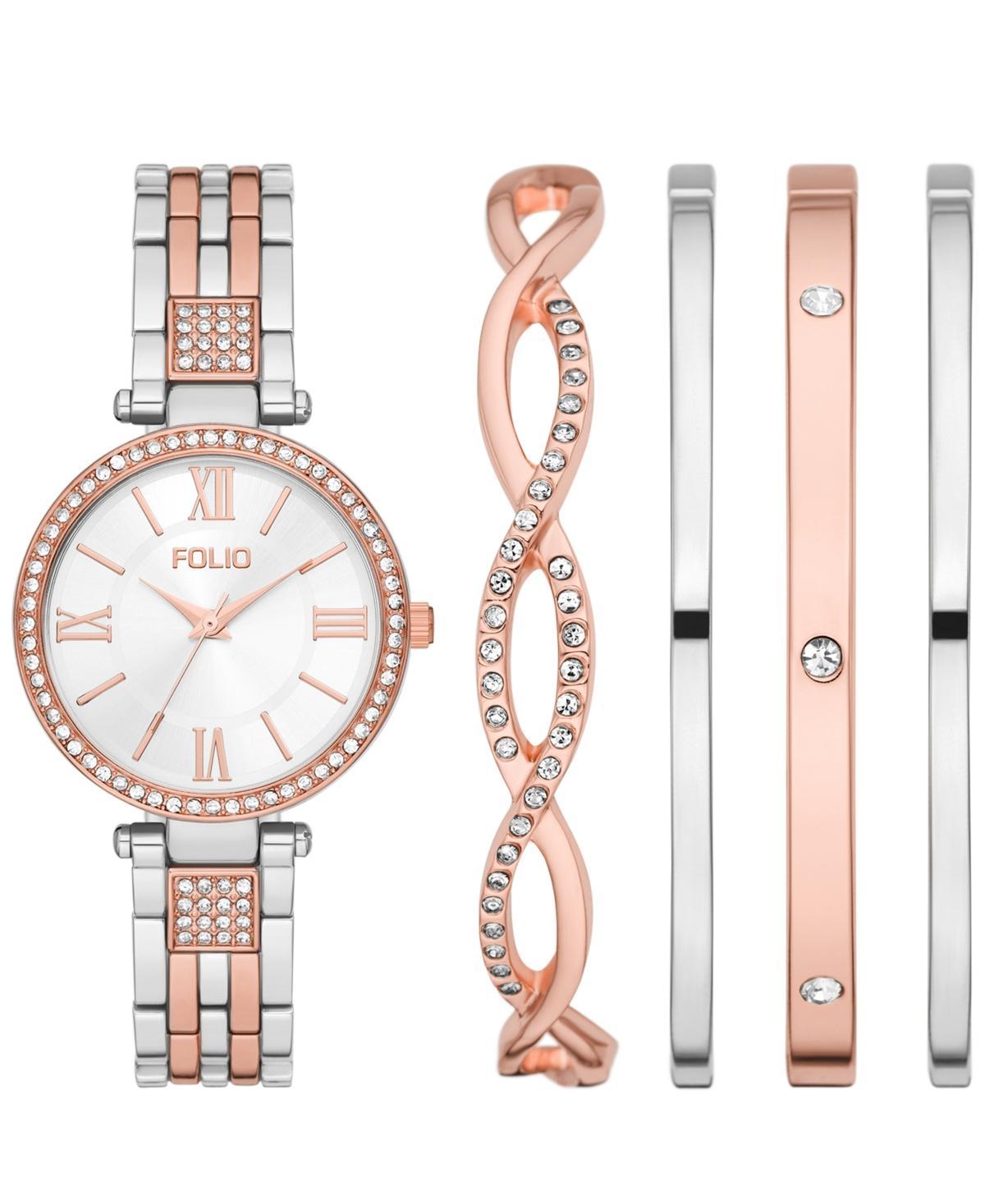 Folio Womens Three Hand Two-Tone 34mm Watch and Bracelet Gift Set, 5 Pieces Product Image