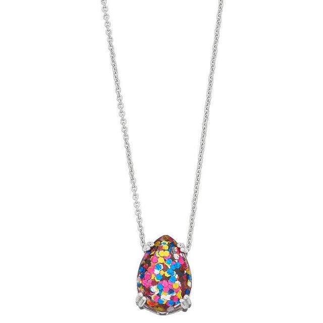 Aleure Precioso Glitter Pear Pendant Necklace, Womens Silver Tone Product Image