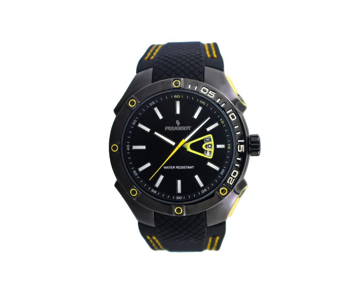 Peugeot Mens 44mm Black Sport Calendar Stitched Rubber Band Watch Product Image