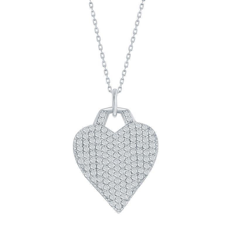 Argento Bella Sterling Silver Micro Pave Cubic Zirconia Heart Pendant Necklace, Womens White Product Image