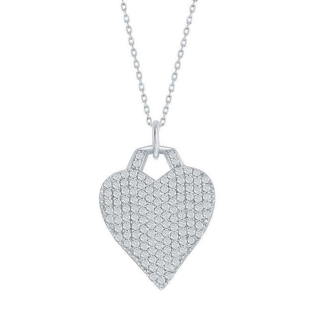 Argento Bella Sterling Silver Micro Pave Cubic Zirconia Heart Pendant Necklace, Womens Product Image