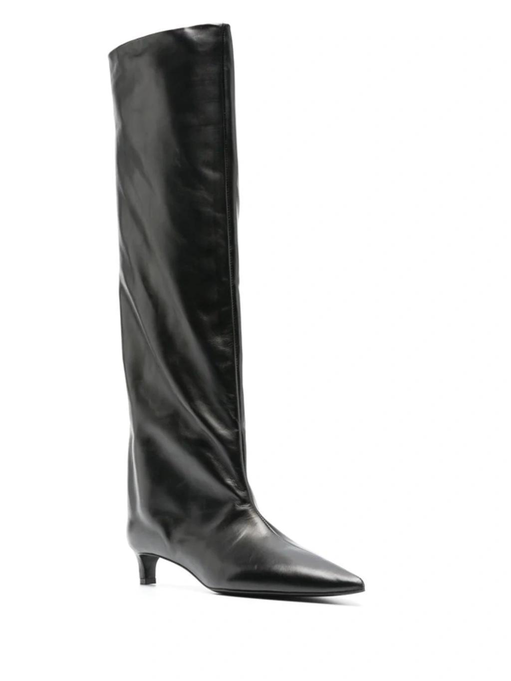 Calfskin Kitten-heel Knee Boots In Black Product Image