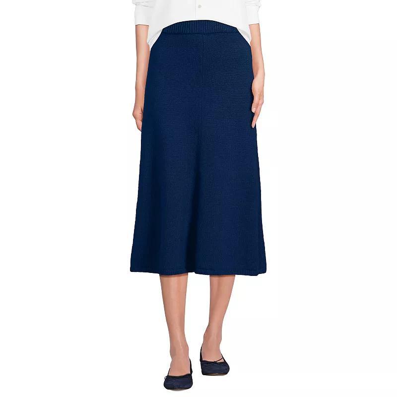 Womens Lands End Cozy Lofty Fluted Midi Sweater Skirt Deep Blue Product Image