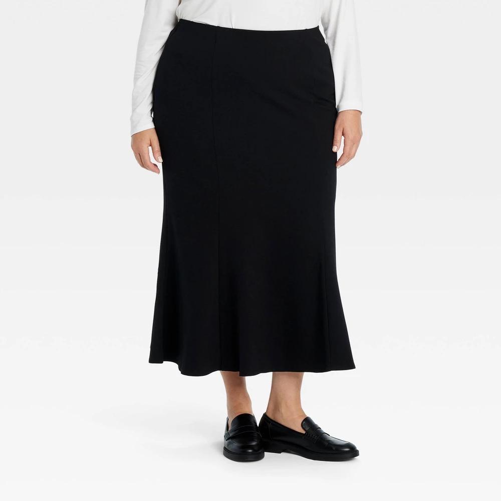 Womens Fit and Flare Midi A-Line Skirt - Ava & Viv Black Product Image