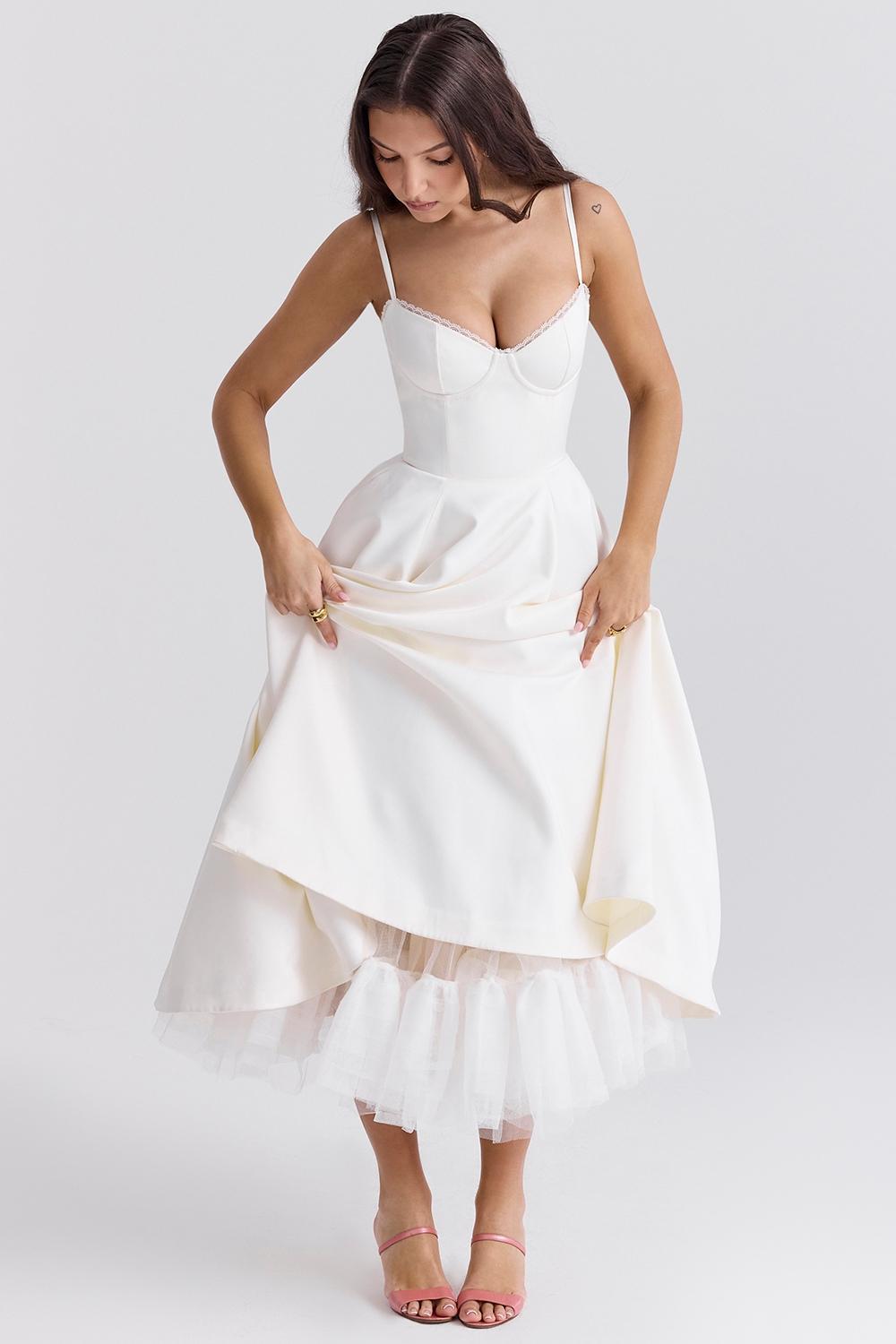 Mademoiselle White Tulle Midi Dress Product Image