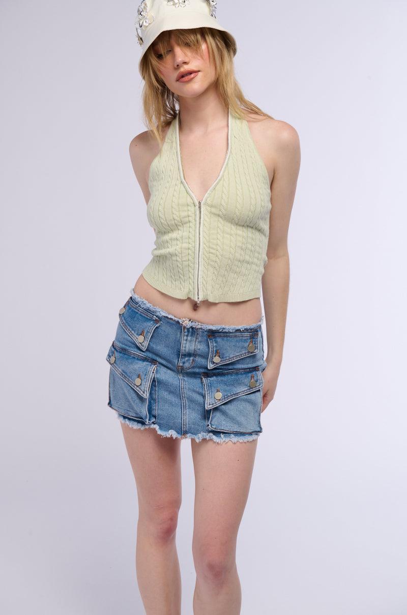 ZIP IT UP SLEEVELESS CROP TOP IN MINT Product Image