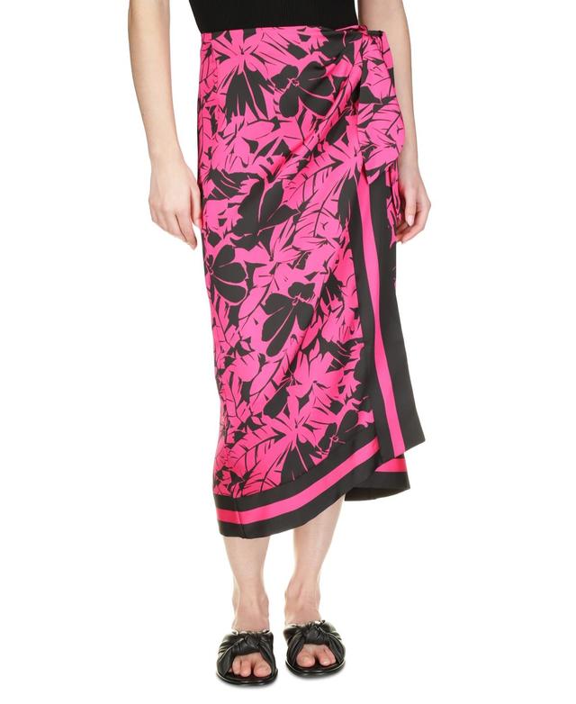 Michael Michael Kors Womens Lush Palm-Print Faux-Wrap Midi Skirt Product Image