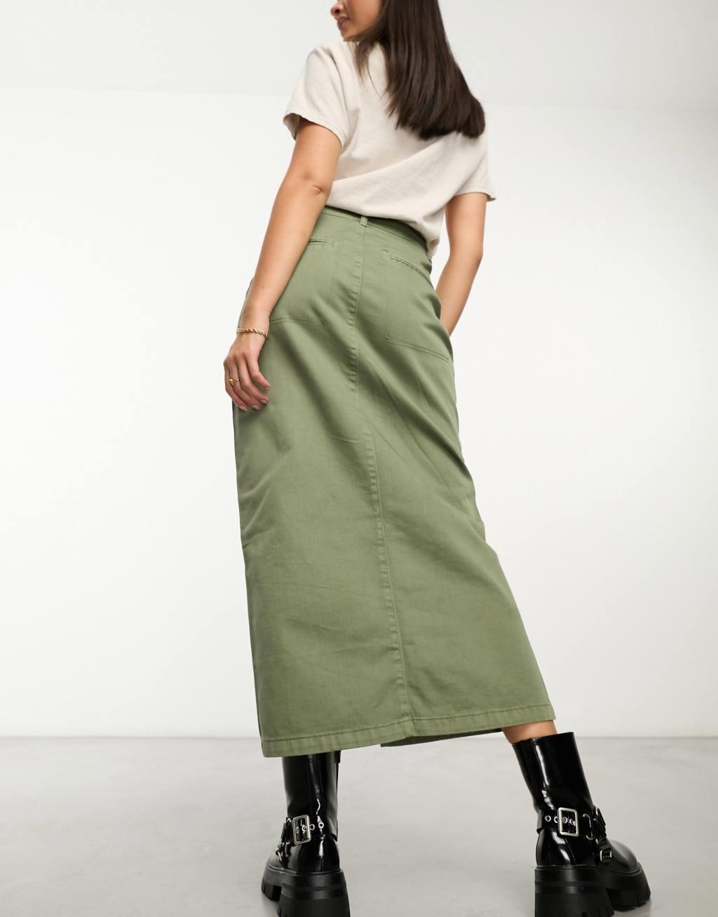 Cotton On ryder utility maxi skirt in khaki  Product Image