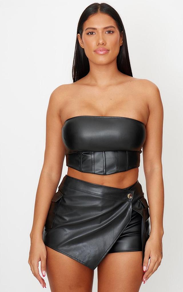 Shape Black Faux Leather Bandeau Corset Top Product Image