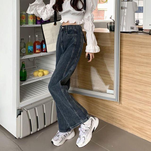 High Waist Washed Straight Leg Jeans Product Image