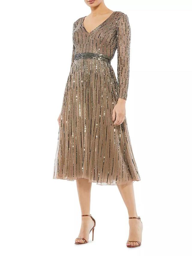 Sequin Long-Sleeve Cocktail Dress Product Image