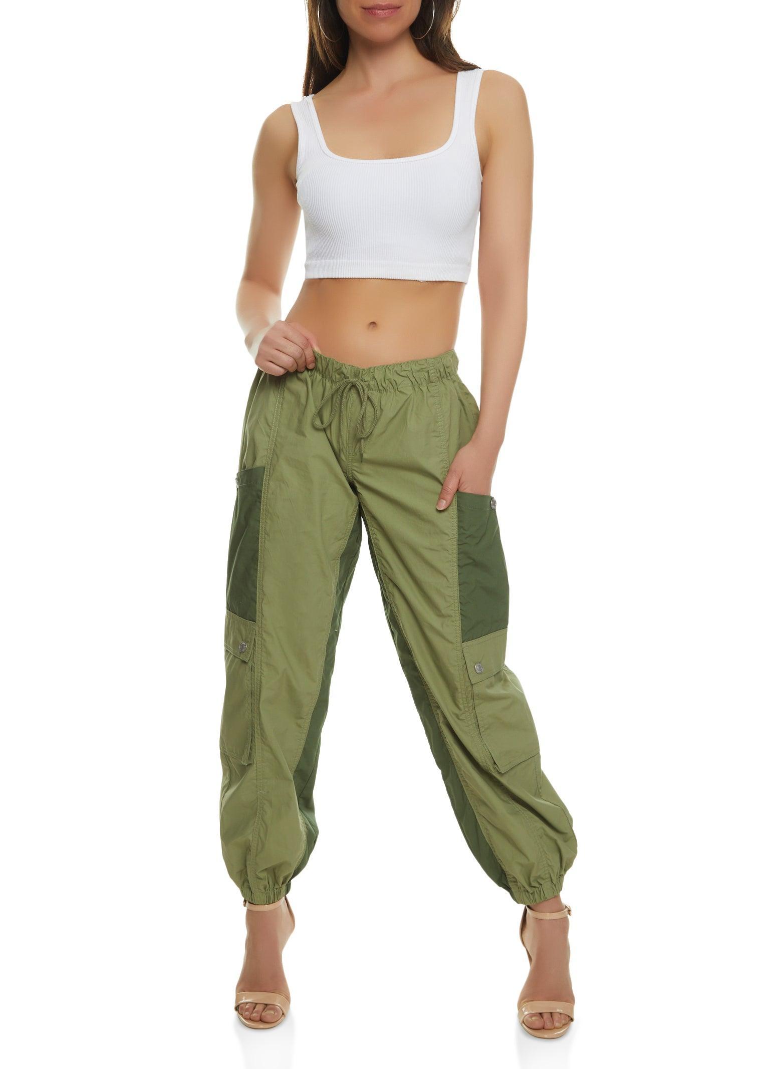 Womens Color Block Drawstring Cargo Joggers product image