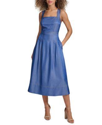 Women's Square-Neck Sleeveless Denim Dress Product Image