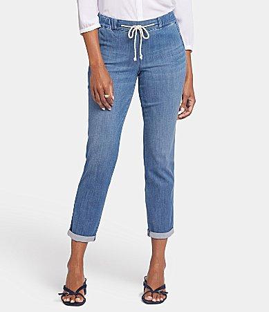 NYDJ Mid Rise Slim Straight Leg Double Cuff Elastic Drawstring Ankle Denim Jogger Product Image