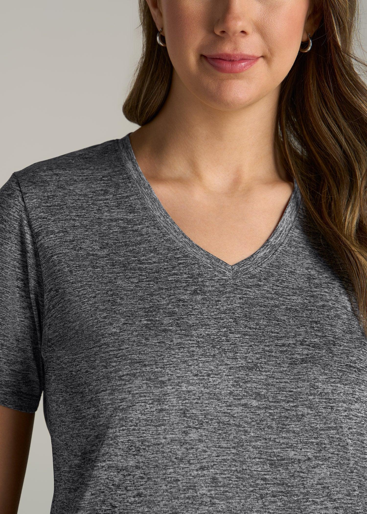 Short Sleeve Active V Neck T-Shirt for Tall Women in Grey Space Dye Product Image