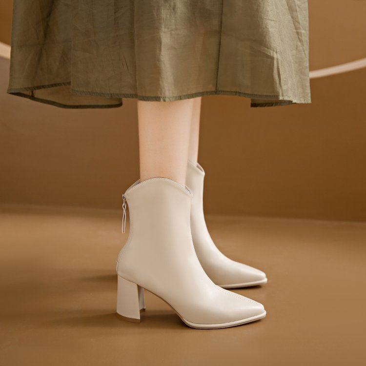 Block Heel Plain Pointy Short Boots Product Image