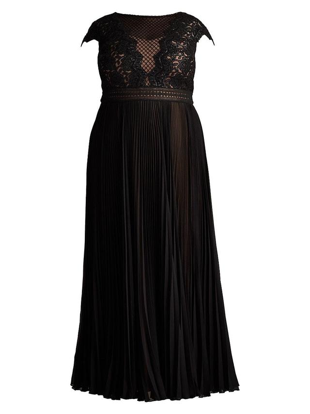 Womens Plus Size Sequin Lace Pleated Chiffon Gown Product Image