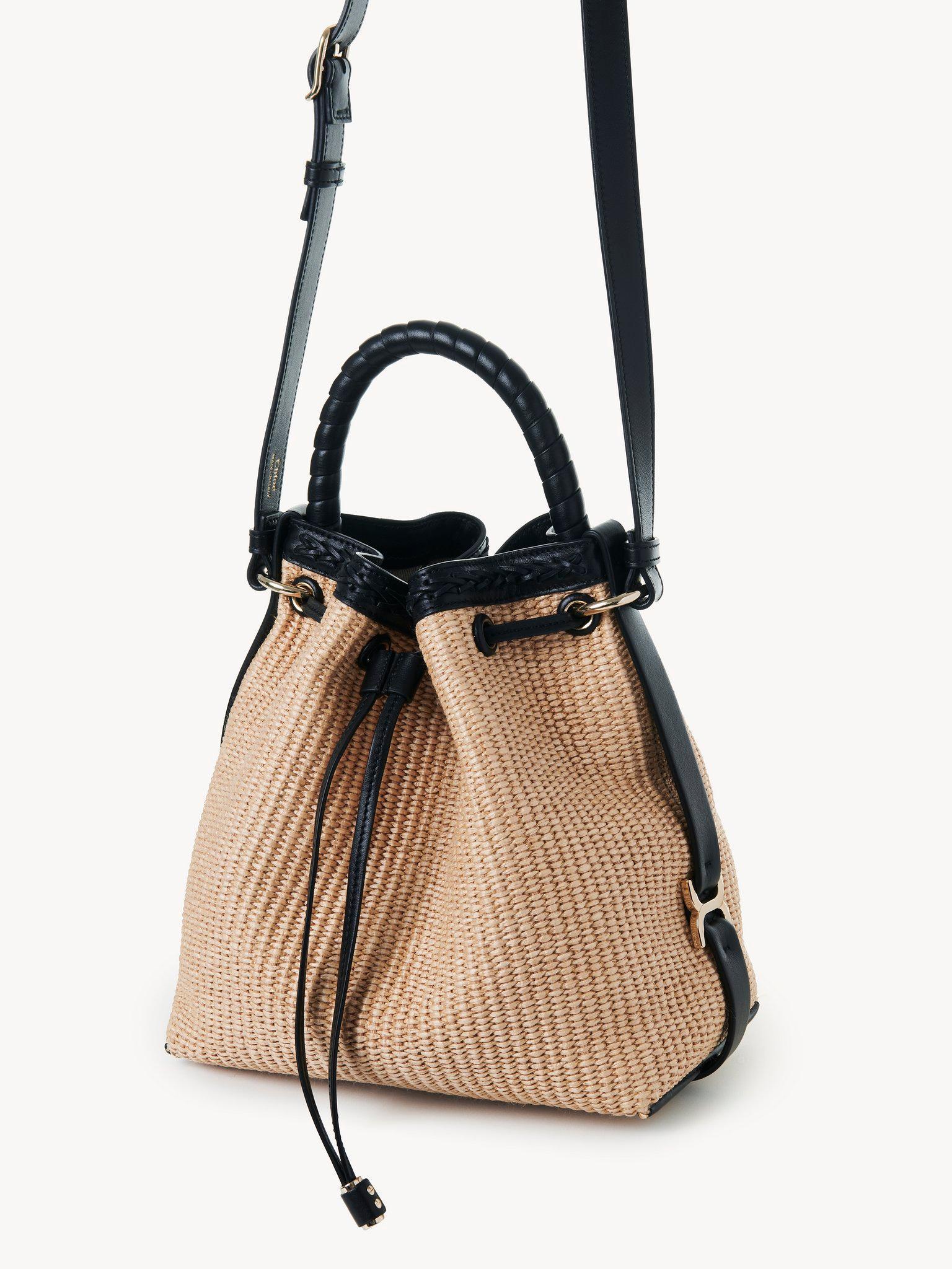 Marcie bucket bag in soft leather & braided fibers Product Image