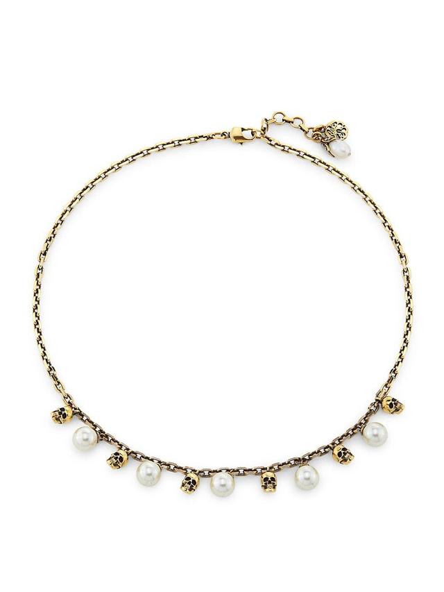 Womens Goldtone & Imitation Pearl Skull Necklace Product Image