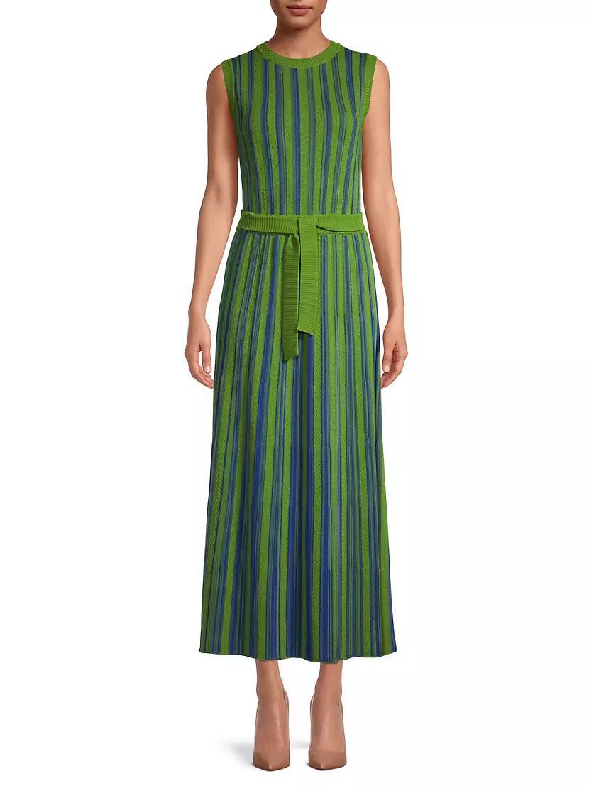 Striped Rib-Knit Belted Midi-Dress Product Image