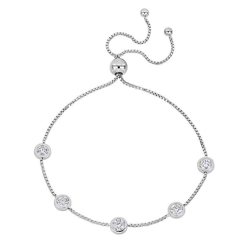 Stella Grace Sterling Silver 1 1/4 Carat T.W. Lab-Created Moissanite Adjustable Station Bracelet, Womens Product Image