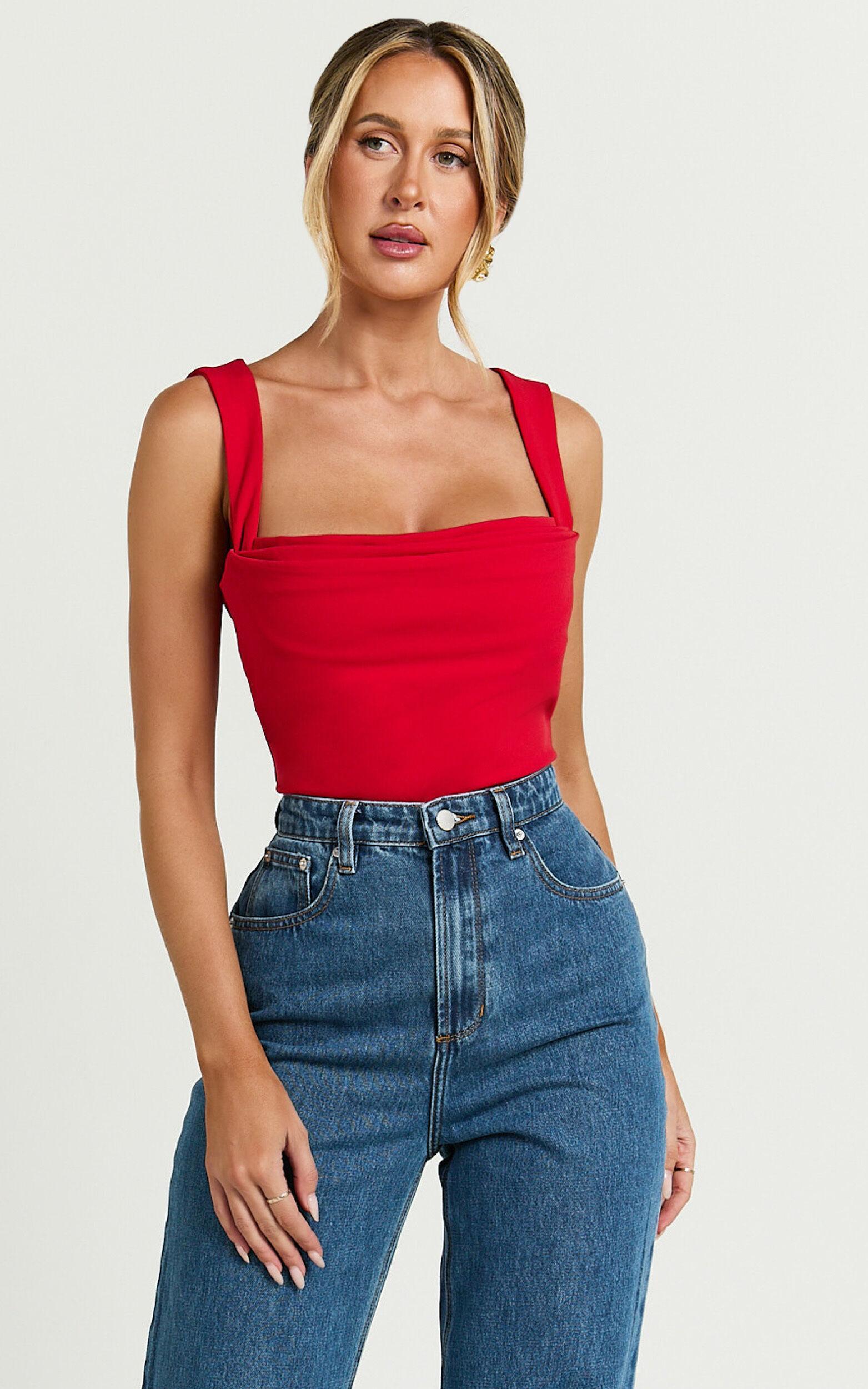 Donna Top - Cowl Neck Corset Top in Red Product Image