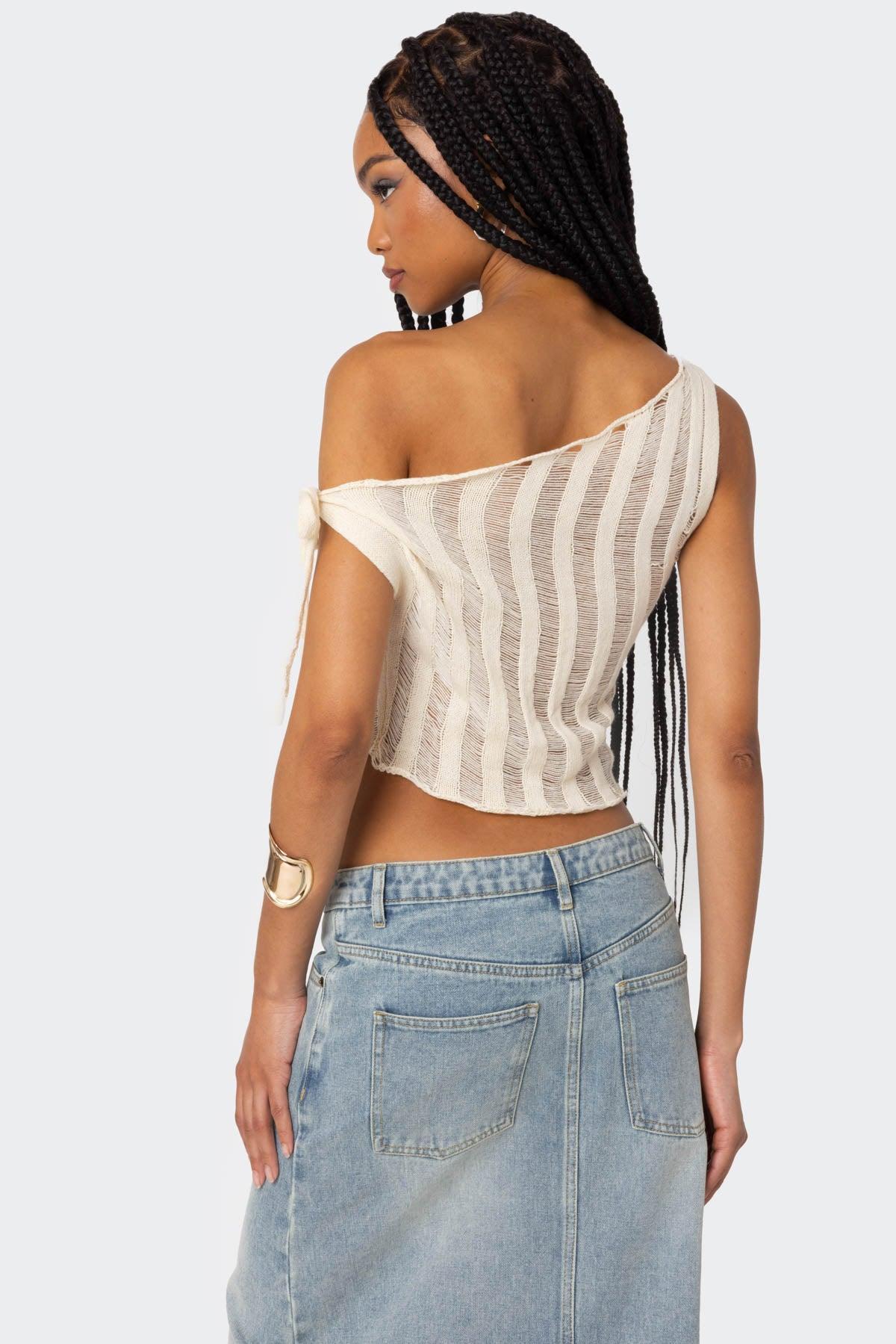 Tamra Sheer Knit Asymmetric Top Product Image