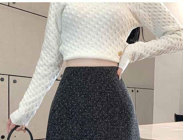 High Waist Tweed Mini A-Line Skirt Product Image