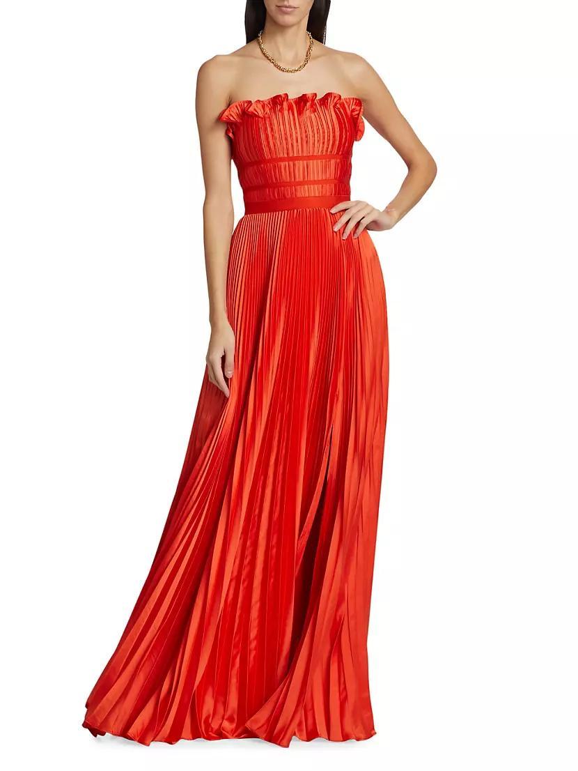 Losey Pleated Satin Ruffle-Neck Gown Product Image