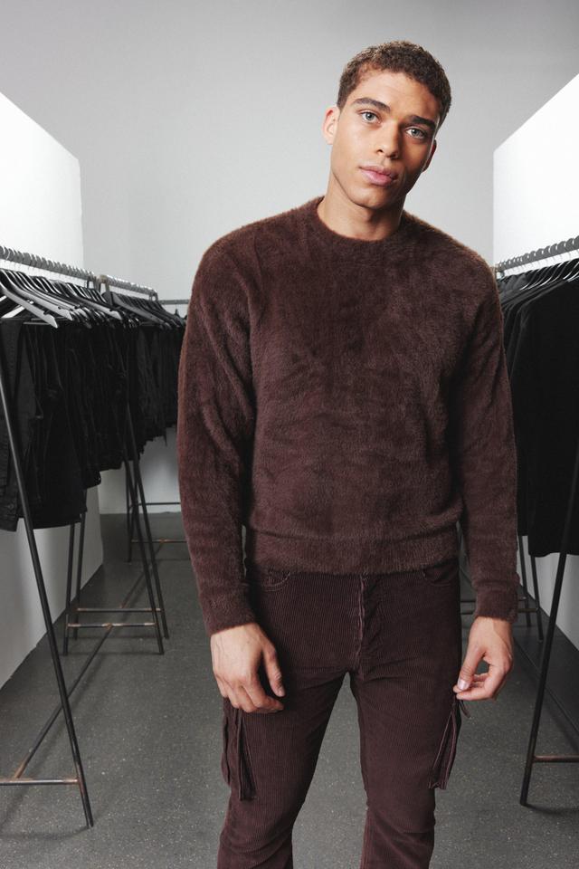 Boxy Crew Neck Fluffy Knitted Sweater | boohooMAN USA Product Image