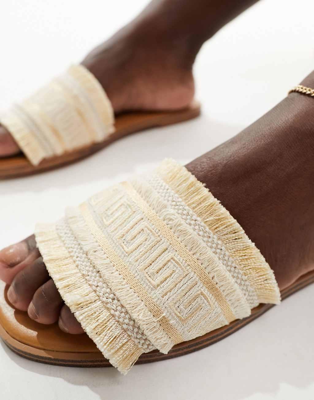 ALDO Nalani fringe flat sandals in gold Product Image