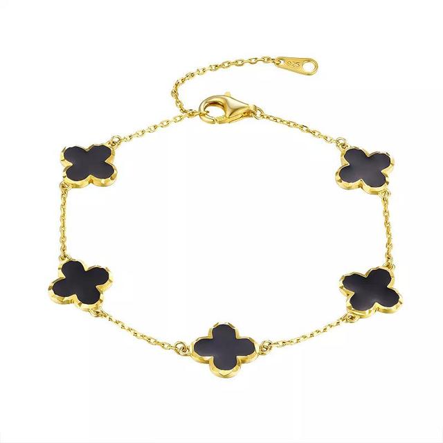 Designs by Gioelli 14k Gold Over Silver Black Enamel Clover Bracelet, Womens Gold Tone Product Image