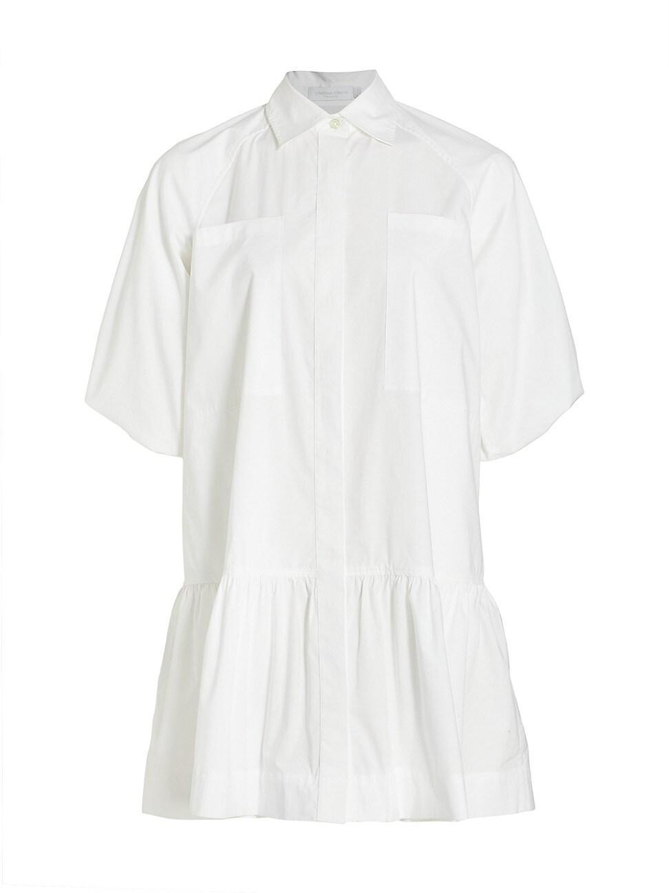 Jonathan Simkhai Standard Chrissy Puff-Sleeve Cotton Poplin Mini Shirtdress - Size: LARGE - WHITE Product Image