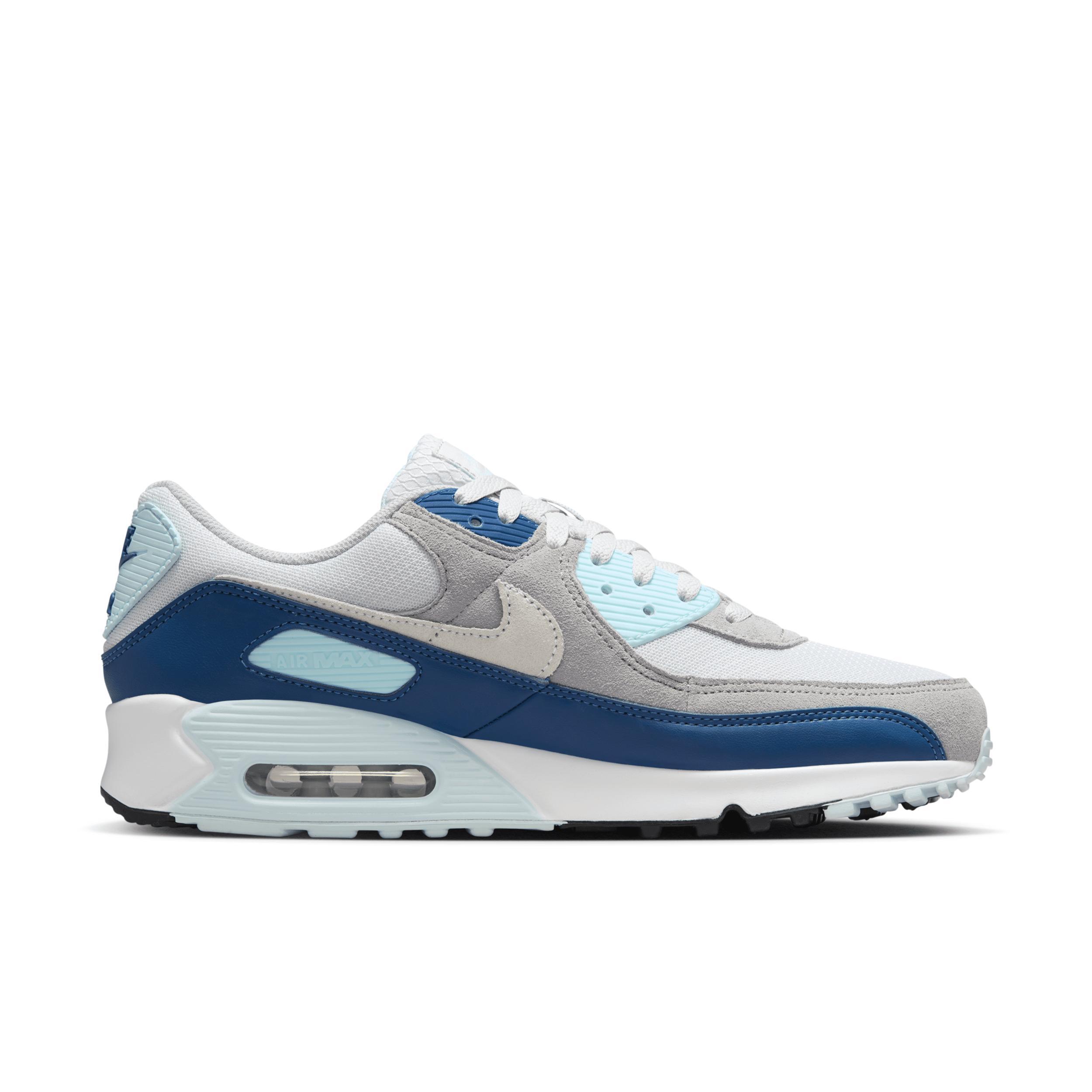 Nike Mens Nike Air Max 90 - Mens Shoes White/Blue/Grey Product Image