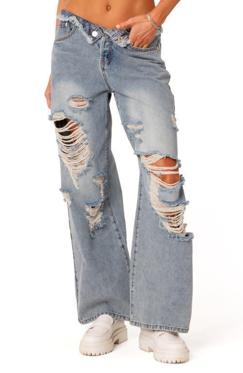 EDIKTED Foldover Low Rise Ripped Boyfriend Jeans Product Image