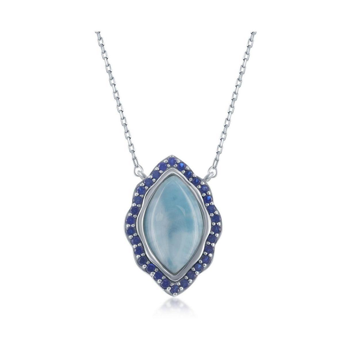 Sterling Silver Marquise Larimar with Sapphire Cz Border Necklace Product Image