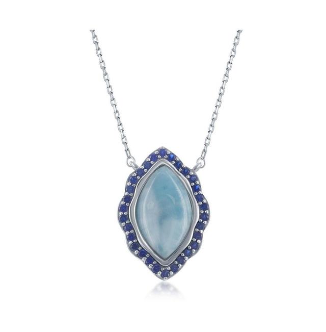 Sterling Silver Marquise Larimar with Sapphire Cz Border Necklace Product Image