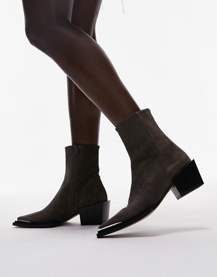 Topshop Riley leather western boot in black product image