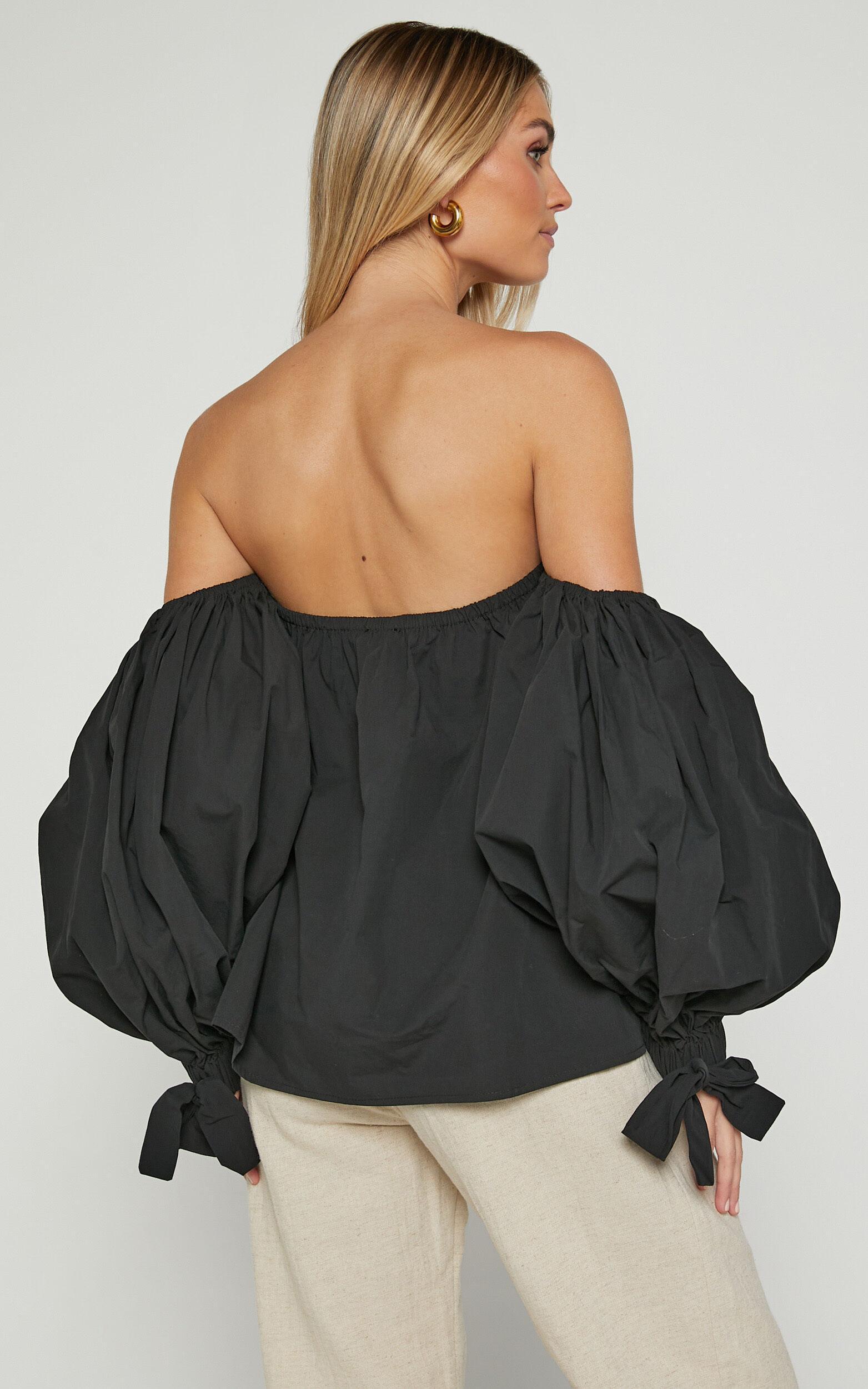 Hannah Top - Off Shoulder Puff Sleeve Top in Black Product Image