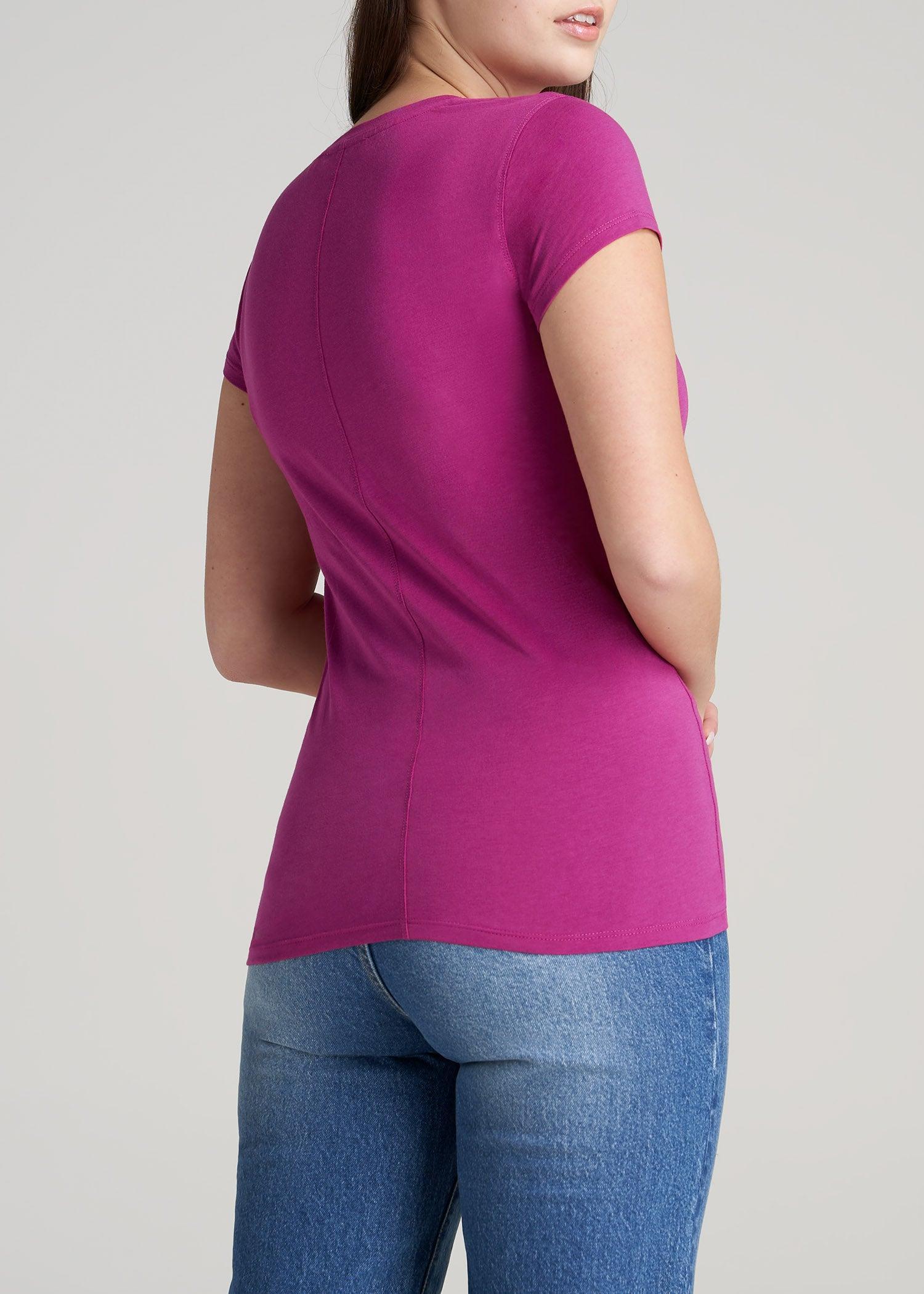 Women's SLIM-FIT Crewneck Cap Sleeve Tall Tee in Pink Orchid Product Image