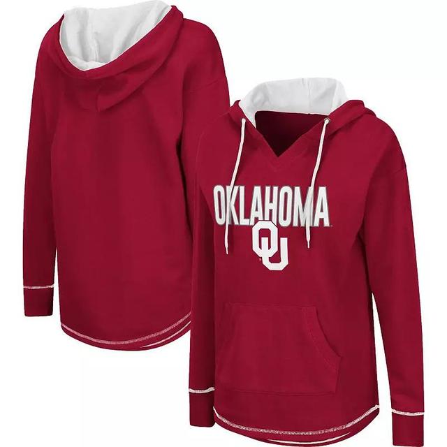 Womens Colosseum Crimson Oklahoma Sooners Tunic Pullover V-Neck Hoodie Product Image