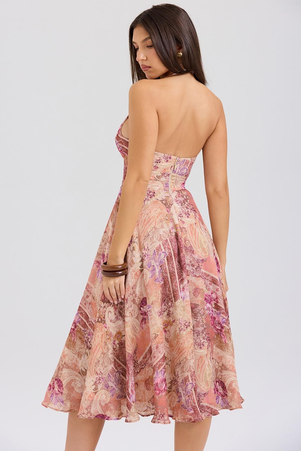 Solada Paisley Patchwork Print Georgette Halter Sundress Product Image