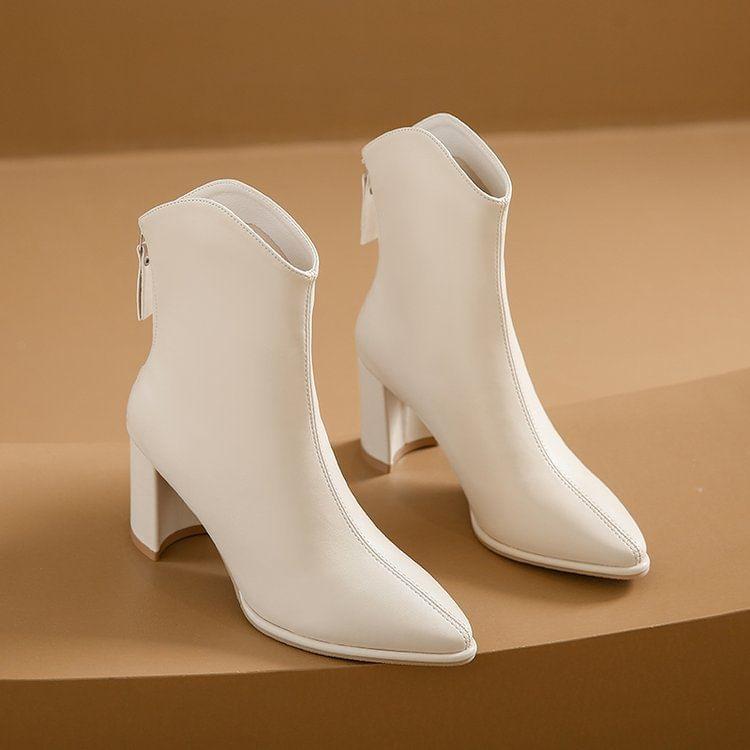 Block Heel Plain Pointy Short Boots Product Image