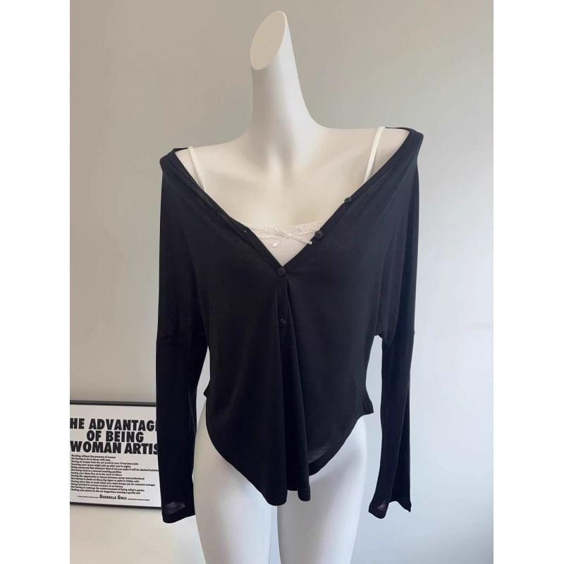 V-Neck Plain Blouse Product Image