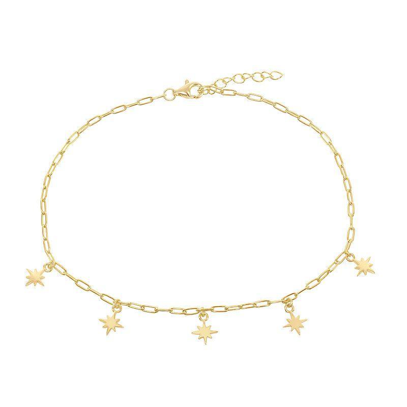 14k Gold Over Sterling Silver Charm Anklet, Womens Starburst Product Image